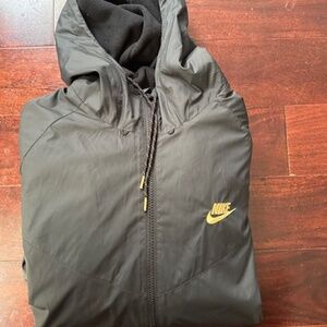Nike Men's Lined Jacket w/ Hood- Black with Gold Swoosh- Size Large